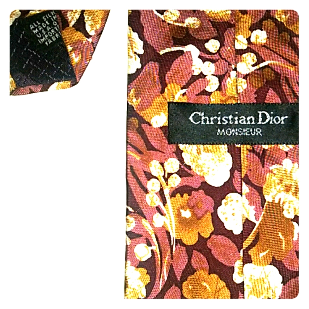 Christian Dior 100% Silk Floral Tie